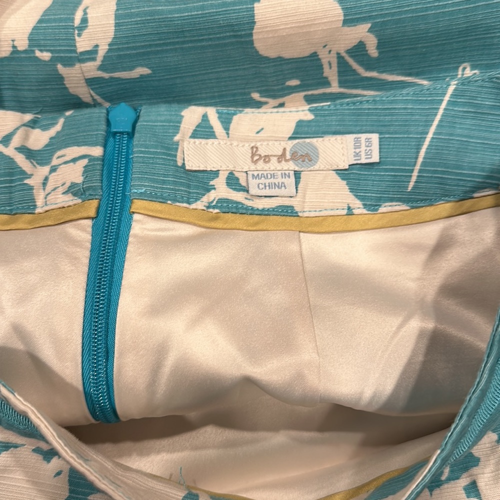 Boden teal & white graphic print pencil skirt US 6R - Picture 7 of 9